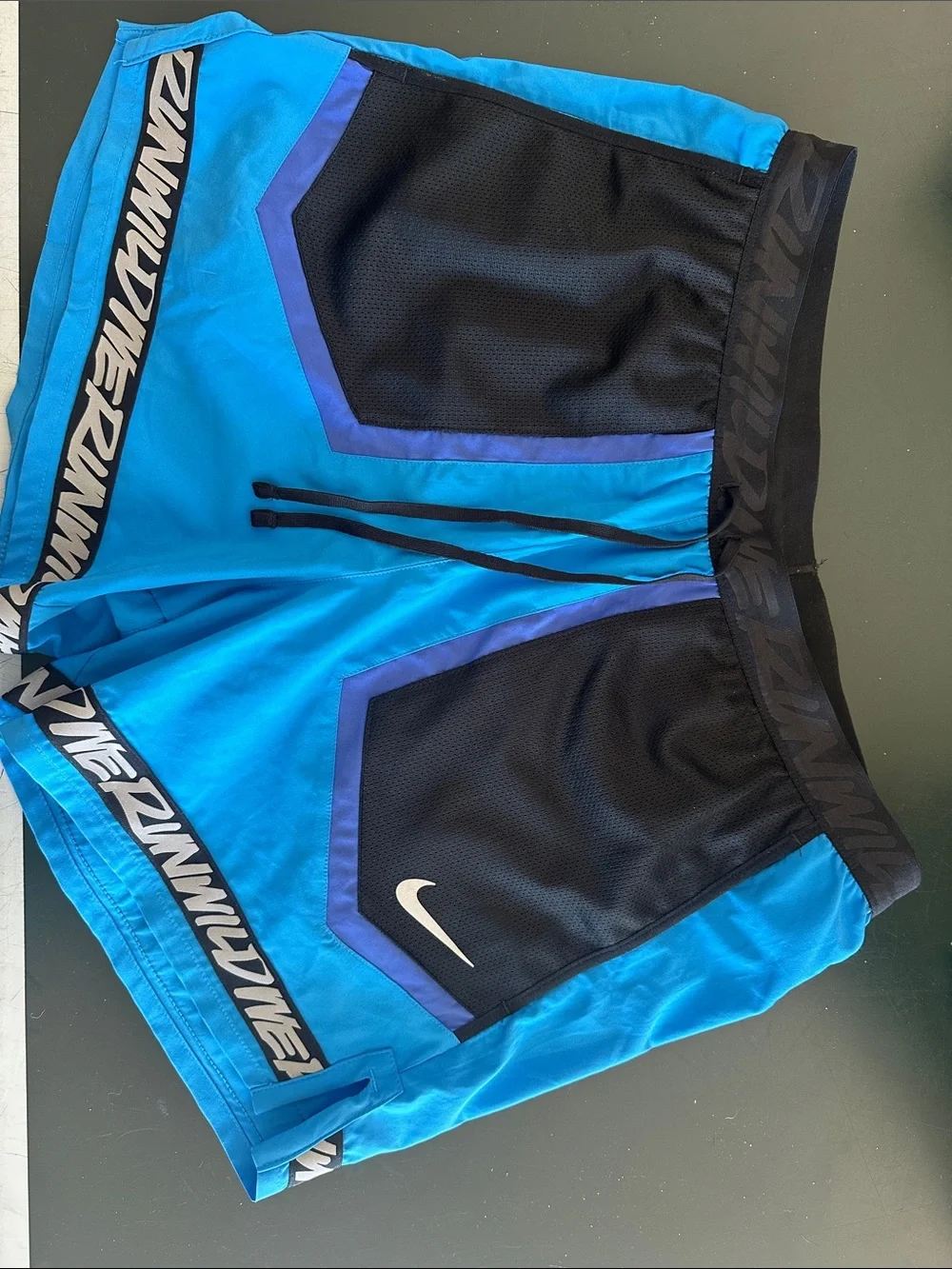 Nike Blue, Black & Purple Athletic Running Shorts with Swoosh